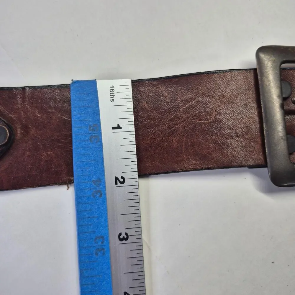 Leather Belt Mens Size 34 Brown Oil Tanned Harness Work Adjustable Buckle